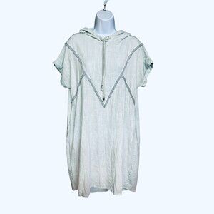 Goa Womens Hoodie Dress SIze M Blue Green Linen Blend Metallic Rick Rack Boho